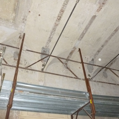 Palazzo Boldrin Lendinara nuova tirantatura intradosso volta con terminali a bulbo di malta anti ritiro